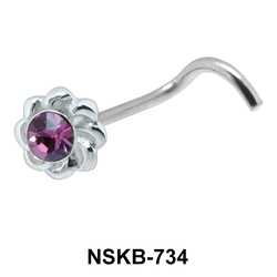Stony Flower Silver Curved Nose Stud NSKB-734
